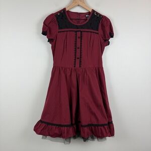 Hot Topic Mini Dress Women M Red Black Lace Panel Ruffle Gothic Whimsigoth Edgy